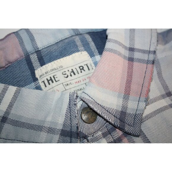 NWT Joe's Jeans Pink & Blue Plaid Single Pocket Relaxed Snap Down Shirt S $169 - Picture 4 of 4